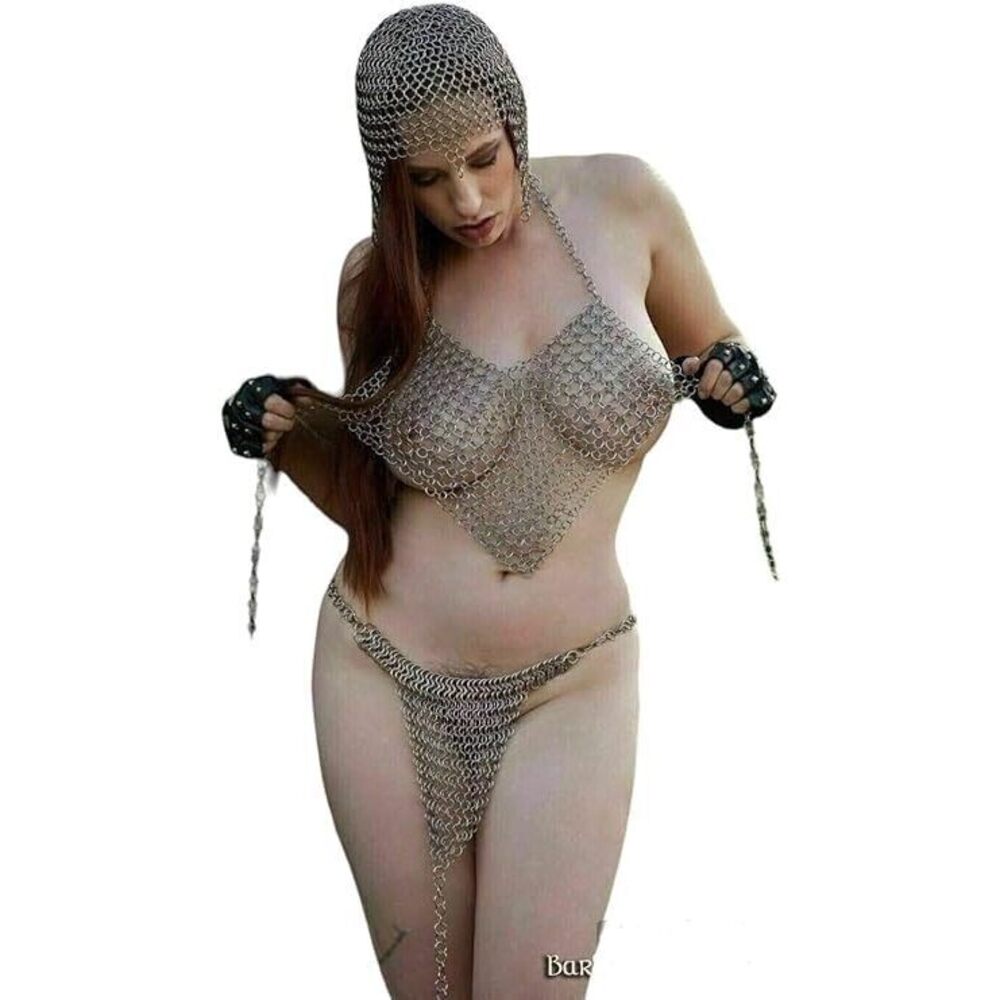 5397 hALLOWEEN 3 Piece set Medieval Aluminium Chainmail Bikini/Bra set